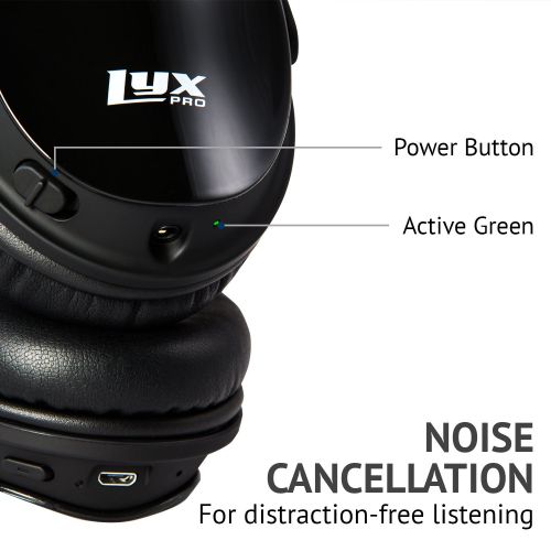  LyxPro HBNC-20 Noise Cancelling Bluetooth Headphones Wireless Comfort-Fit Headset wOver Ear Cushioning, Volume Control & Micro USB Charging Cable,Black