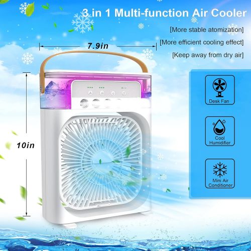  Lzellah Portable Air Conditioner Fan,Personal Mini Small Evaporative Air Cooler with AC adapter,Desktop Cool Humidifier with 7 Colors LED Light,1/2/3 H Timer,3 Speeds & 3 Spray for Room Of