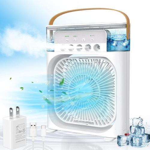  Lzellah Portable Air Conditioner Fan,Personal Mini Small Evaporative Air Cooler with AC adapter,Desktop Cool Humidifier with 7 Colors LED Light,1/2/3 H Timer,3 Speeds & 3 Spray for Room Of