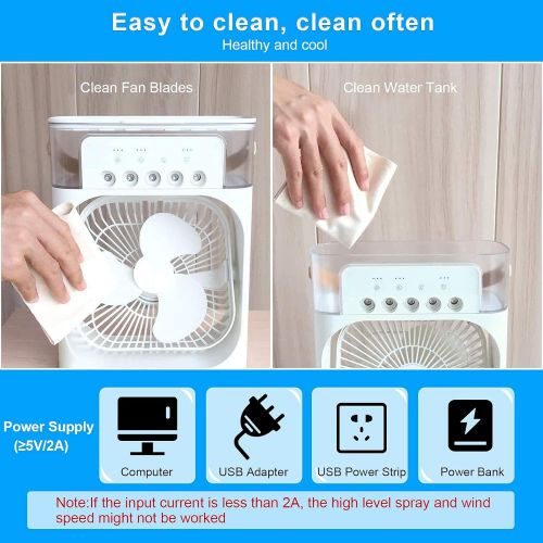  Lzellah Portable Air Conditioner Fan,Personal Mini Small Evaporative Air Cooler with AC adapter,Desktop Cool Humidifier with 7 Colors LED Light,1/2/3 H Timer,3 Speeds & 3 Spray for Room Of