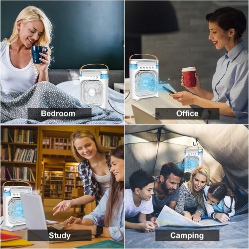  Lzellah Portable Air Conditioner Fan,Personal Mini Small Evaporative Air Cooler with AC adapter,Desktop Cool Humidifier with 7 Colors LED Light,1/2/3 H Timer,3 Speeds & 3 Spray for Room Of