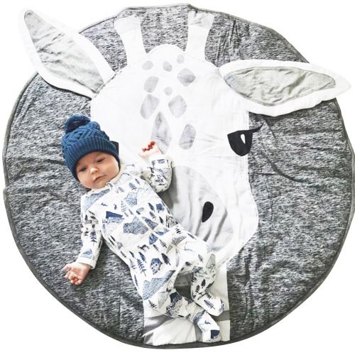  Lzttyee Cotton Round Giraffe Nursery Rug Baby Floor Playmats Crawling Mat Game Blanket for Kids Room Decoration Dark Gray