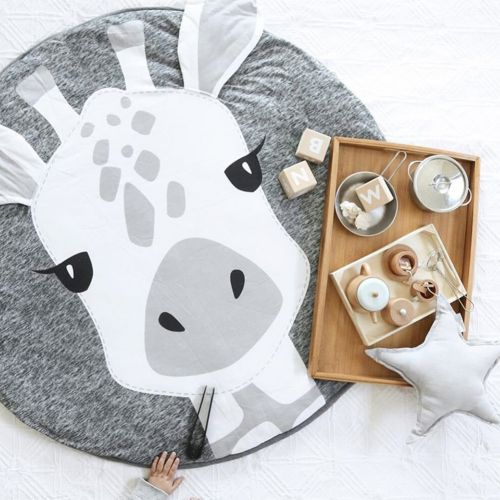  Lzttyee Cotton Round Giraffe Nursery Rug Baby Floor Playmats Crawling Mat Game Blanket for Kids Room Decoration Dark Gray