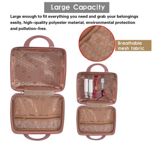  Lzttyee Mini Hard Shell Cosmetic Case Portable Polychrome Travel Luggage, 14inch Suitcase Carrying Case Suitcase for Makeup (Rose gold)