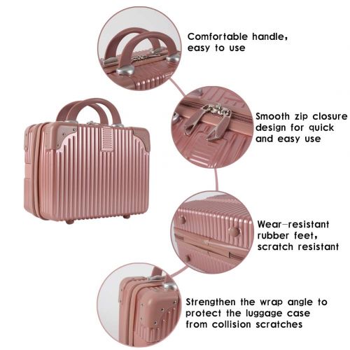  Lzttyee Mini Hard Shell Cosmetic Case Portable Polychrome Travel Luggage, 14inch Suitcase Carrying Case Suitcase for Makeup (Rose gold)