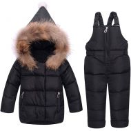 M&A Baby Girls Boys Winter Hooded Down Coat Puffer Jacket and Bib Pants 2Pcs Set