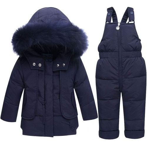  M&A Baby Girls Boys Winter Hooded Down Coat Puffer Jacket and Bib Pants 2Pcs Set