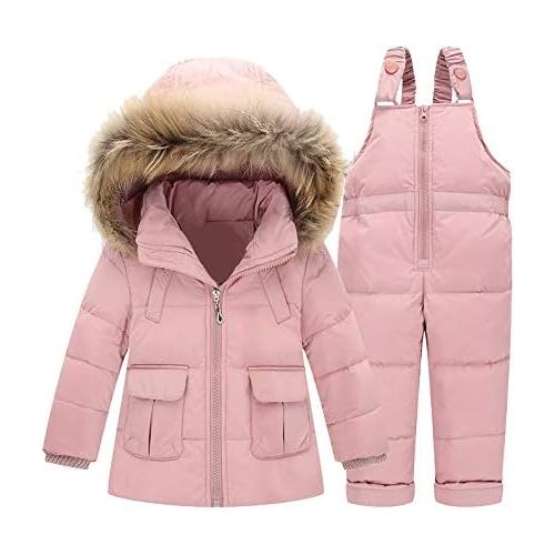  M&A Baby Girls Boys Winter Hooded Down Coat Puffer Jacket and Bib Pants 2Pcs Set