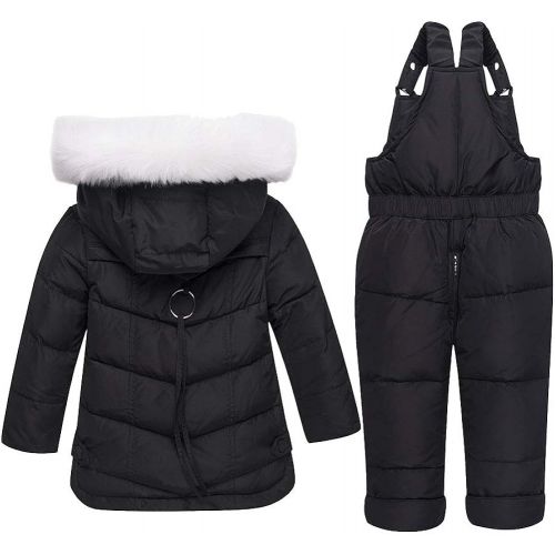  M&A Baby Girls Boys Winter Hooded Down Coat Puffer Jacket and Bib Pants 2Pcs Set