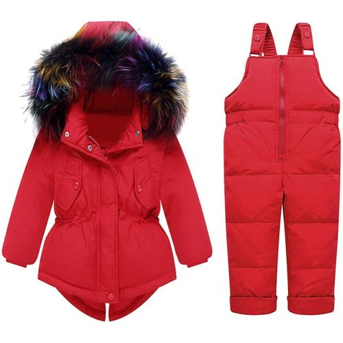  M&A Baby Girls Boys Winter Hooded Down Coat Puffer Jacket and Bib Pants 2Pcs Set