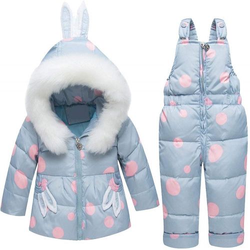  M&A Baby Girls Boys Winter Hooded Down Coat Puffer Jacket and Bib Pants 2Pcs Set