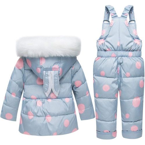  M&A Baby Girls Boys Winter Hooded Down Coat Puffer Jacket and Bib Pants 2Pcs Set