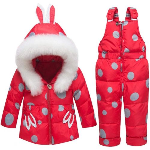  M&A Baby Girls Boys Winter Hooded Down Coat Puffer Jacket and Bib Pants 2Pcs Set