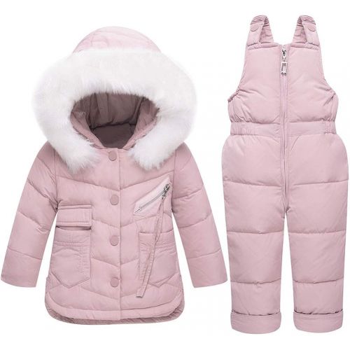  M&A Baby Girls Boys Winter Hooded Down Coat Puffer Jacket and Bib Pants 2Pcs Set