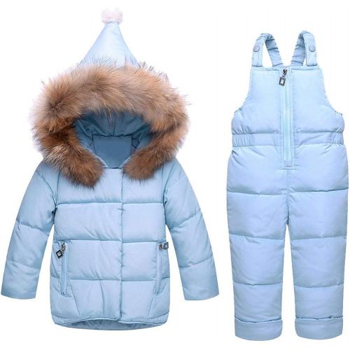  M&A Baby Girls Boys Winter Hooded Down Coat Puffer Jacket and Bib Pants 2Pcs Set