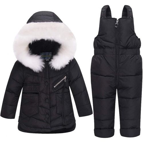  M&A Baby Girls Boys Winter Hooded Down Coat Puffer Jacket and Bib Pants 2Pcs Set