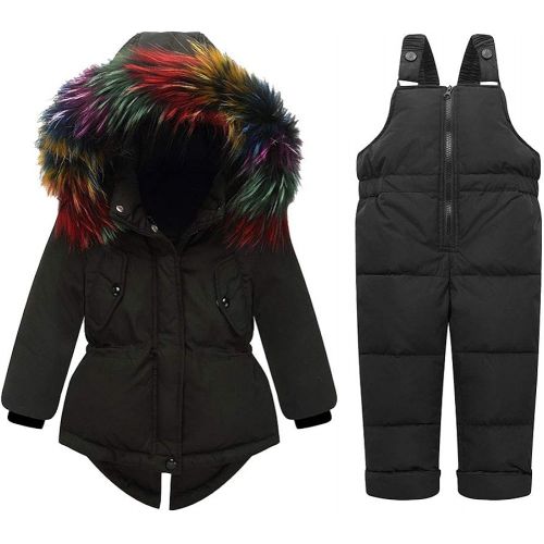  M&A Baby Girls Boys Winter Hooded Down Coat Puffer Jacket and Bib Pants 2Pcs Set