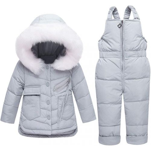  M&A Baby Girls Boys Winter Hooded Down Coat Puffer Jacket and Bib Pants 2Pcs Set