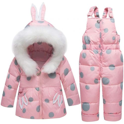  M&A Baby Girls Boys Winter Hooded Down Coat Puffer Jacket and Bib Pants 2Pcs Set