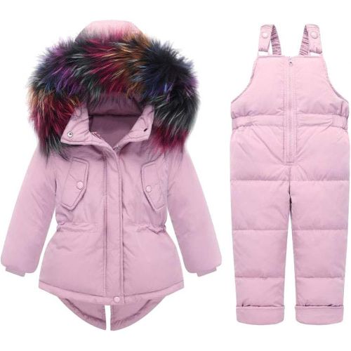  M&A Baby Girls Boys Winter Hooded Down Coat Puffer Jacket and Bib Pants 2Pcs Set