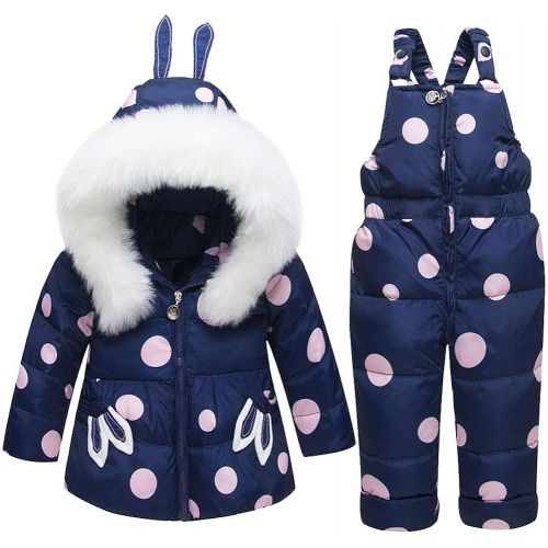  M&A Baby Girls Boys Winter Hooded Down Coat Puffer Jacket and Bib Pants 2Pcs Set