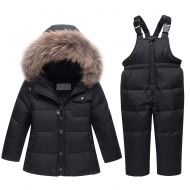 M&A Baby Girls Boys Winter Down Coat Fur Hooded Puffer Jacket and Padded Bib Pants 0-4Y