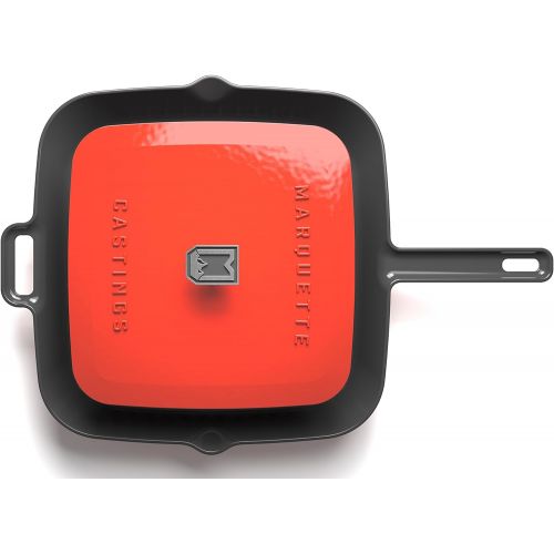  [아마존베스트]Marquette Castings Enameled Grill Pan with Press (Iron Red)