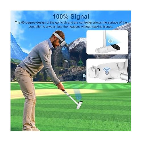  AMVR Golf Club Attachment Compatible with Meta/Oculus Quest 3 Accessories, Non-Slip VR Golf Handle Grip for Golf +, 80 Degree Design Keep Tracking （For Right Controller, Not for Charging Dock Battery）