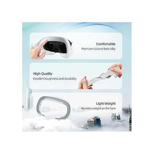  AMVR Face Cover Compatible with Meta/Oculus Quest 3 Headset Accessories, Comfy Silicone Face Cushion Pad Fits Facial Interface, Sweatproof VR Mask to Enhance Your Gaming Experience (White, Only Cover)
