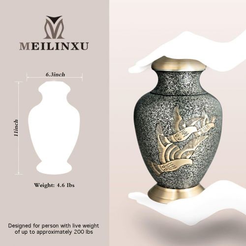  MEILINXU Funeral Urn Adult Ashes, Cremation Urn for Human Ashes Adult - Hand Made in Brass Hand Engraved Display Burial Urn At Home or in Niche at Columbarium (Golden Arcadia Flying Birds,