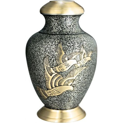  MEILINXU Funeral Urn Adult Ashes, Cremation Urn for Human Ashes Adult - Hand Made in Brass Hand Engraved Display Burial Urn At Home or in Niche at Columbarium (Golden Arcadia Flying Birds,