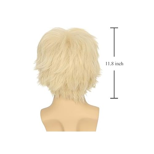  M MISS U HAIR Missuhair Short Blonde Wig Women or Men Male Layered Hairstyle Halloween Cosplay Costume Wig