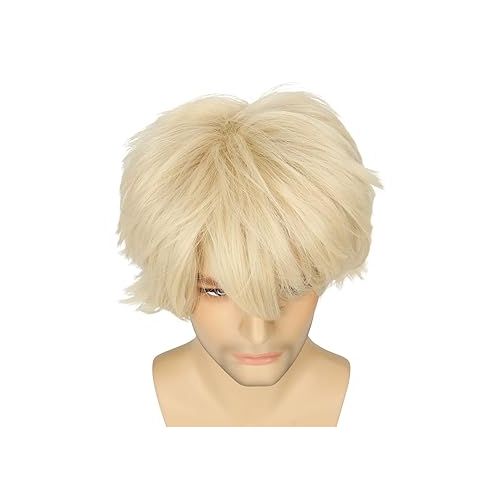  M MISS U HAIR Missuhair Short Blonde Wig Women or Men Male Layered Hairstyle Halloween Cosplay Costume Wig