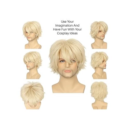  M MISS U HAIR Missuhair Short Blonde Wig Women or Men Male Layered Hairstyle Halloween Cosplay Costume Wig