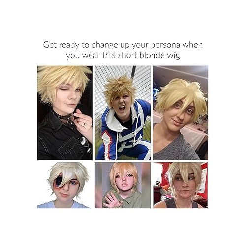  M MISS U HAIR Missuhair Short Blonde Wig Women or Men Male Layered Hairstyle Halloween Cosplay Costume Wig