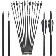 M MUSEN Musen 28/30 Carbon Archery Arrows, Shaft Spine 500 with Removable Tips, GPI 13.0 Hunting and Target Practice Arrows for Both Compound Bow and Recurve Bow, 12 Pcs
