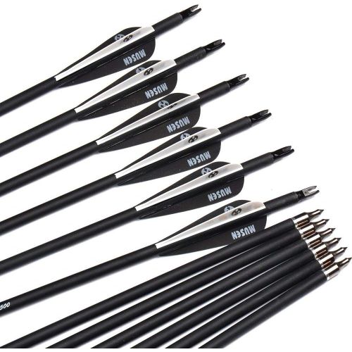  M MUSEN Musen 28/30 Carbon Archery Arrows, Shaft Spine 500 with Removable Tips, GPI 13.0 Hunting and Target Practice Arrows for Both Compound Bow and Recurve Bow, 12 Pcs