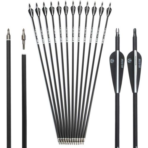  M MUSEN Musen 28/30 Carbon Archery Arrows, Shaft Spine 500 with Removable Tips, GPI 13.0 Hunting and Target Practice Arrows for Both Compound Bow and Recurve Bow, 12 Pcs