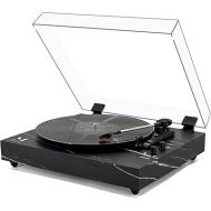 Vintage 3-Speed Turntable Bluetooth Input Record Player Vinyl Record Player with Twin Built-in Stereo Speakers,Auto Stop,RCA Output, Full Size Platter,Acrylic Dust Cover,Black Marble