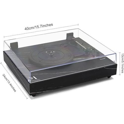  Vintage 3-Speed Turntable Bluetooth Input Record Player Vinyl Record Player with Twin Built-in Stereo Speakers,Auto Stop,RCA Output, Full Size Platter,Acrylic Dust Cover,Black Marble