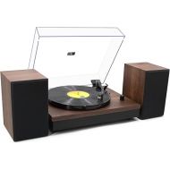 Vinyl Record Player,Record Player HiFi System with Bookshelf Speakers, 2-Speed Belt-Drive Turntable for Vinyl Records with Wireless Playback and Auto-Stop,Walnut