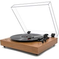 Vintage 3-Speed Turntable Bluetooth Input Record Player Vinyl Record Player with Twin Built-in Stereo Speakers,Auto Stop,RCA Output, Full Size Platter,Acrylic Dust Cover,Yellow Wood