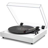 Vintage 3-Speed Turntable Bluetooth Input Record Player Vinyl Record Player with Twin Built-in Stereo Speakers,Auto Stop,RCA Output, Full Size Platter,Acrylic Dust Cover,White Leather
