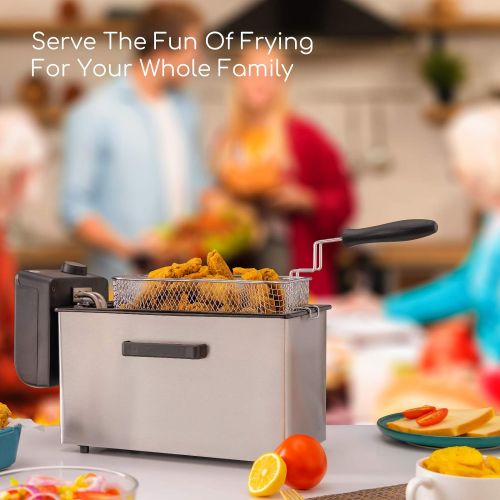  Electric Deep Fryer 3 Liter, Cool-Touch Oil Fryer with Stainless Steel Basket, 1500W Deep Fryer with Adjustable Temperature Knobs M Minca