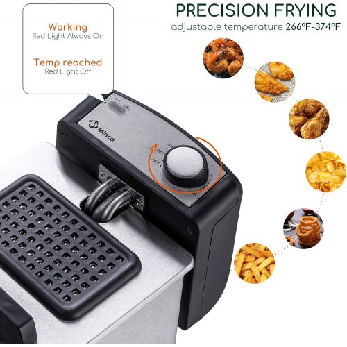  Electric Deep Fryer 3 Liter, Cool-Touch Oil Fryer with Stainless Steel Basket, 1500W Deep Fryer with Adjustable Temperature Knobs M Minca