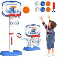 2 in 1 Pool Basketball Hoop & Toddler Basketball Hoop - Adjustable Height Basketball Hoop for Indoor, Outdoor, Poolside Play, Pool Toys Game for Kids and Adults - Includes 6 Balls, 2 Nets, and Pump