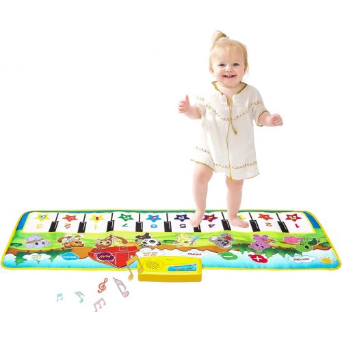  [아마존베스트]M SANMERSEN Kids Piano Mat, 39.5 X 14 Piano Keyboard Dancing Mat Electronic Funny Animal Touch Carpet Musical Blanket Toys 2 Year Old Girl Birthday Gifts for Kids Girls Boys Green