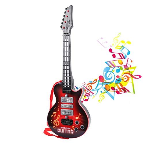  [아마존베스트]M SANMERSEN Electronic Toy Guitar 4 Strings Kids Play Guitar Music Guitar Toy with Colorful Lights Musical Instruments Educational Toy for Children Boys Girls