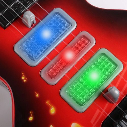  [아마존베스트]M SANMERSEN Electronic Toy Guitar 4 Strings Kids Play Guitar Music Guitar Toy with Colorful Lights Musical Instruments Educational Toy for Children Boys Girls