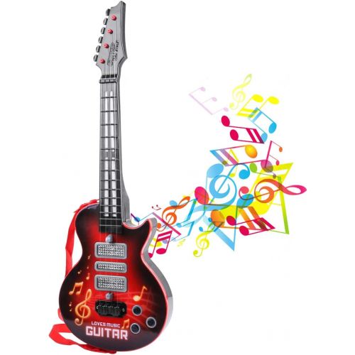  [아마존베스트]M SANMERSEN Electronic Toy Guitar 4 Strings Kids Play Guitar Music Guitar Toy with Colorful Lights Musical Instruments Educational Toy for Children Boys Girls